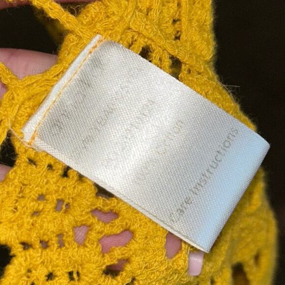 Anna-Kaci Mustard Yellow crochet cardigan swimsuit coverup high low floral SZ SM - Picture 3 of 9